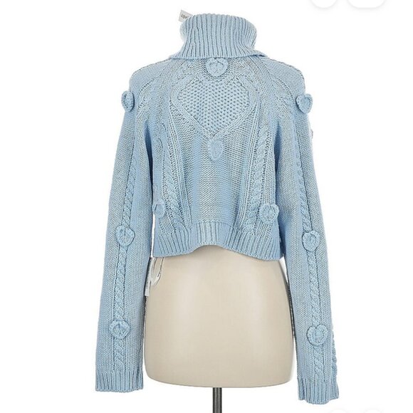 💙 NWT Love & Lemons Baby Blue Rebecca Heart Cutout Sweater Appliqué Knit Size M - Picture 7 of 11